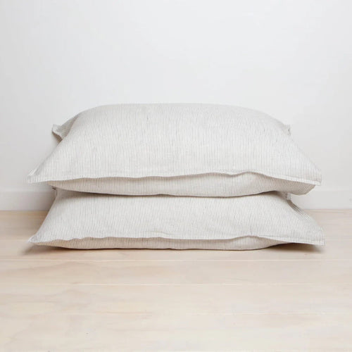 100% French Flax Linen Pillowcase Pair - Charcoal Pinstripe