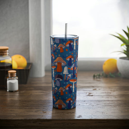 20 oz Skinny Steel Tumbler with Straw, Mushroom Lover Cup