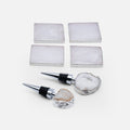 4 White Quartz Coasters & 2 Bottle Toppers