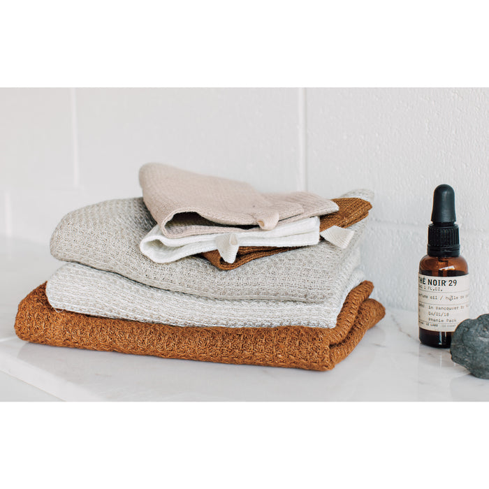 Amber And Natural Linen Bath Mitts Set of 3