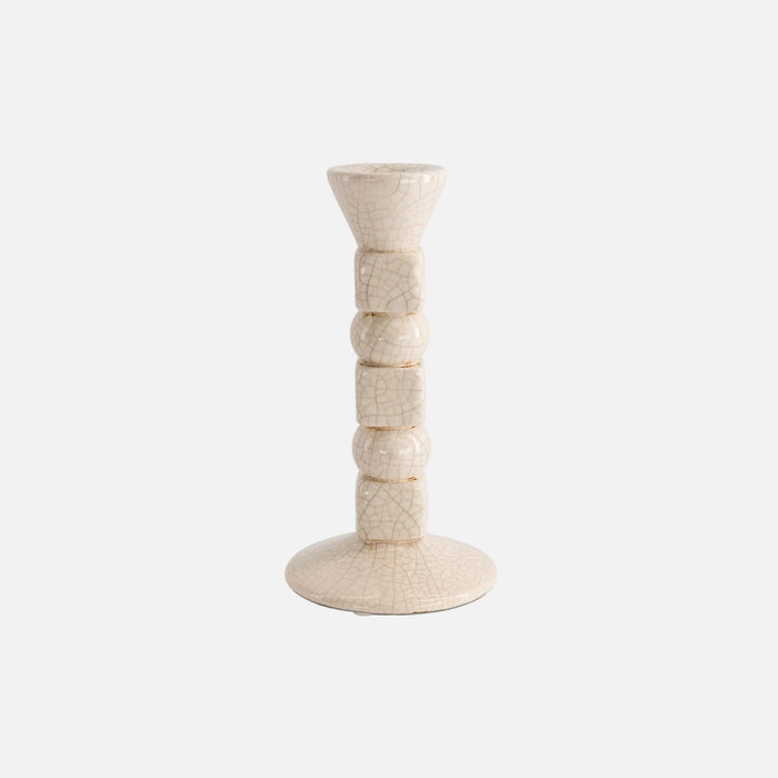 The Socialite Family Anna candle holder in cream crackle-glazed ceramic, 20cm, front view