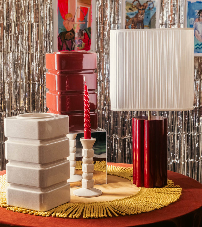 The Socialite Family Anna candle holder in cream crackle-glazed ceramic, 20cm, styled in a room setting