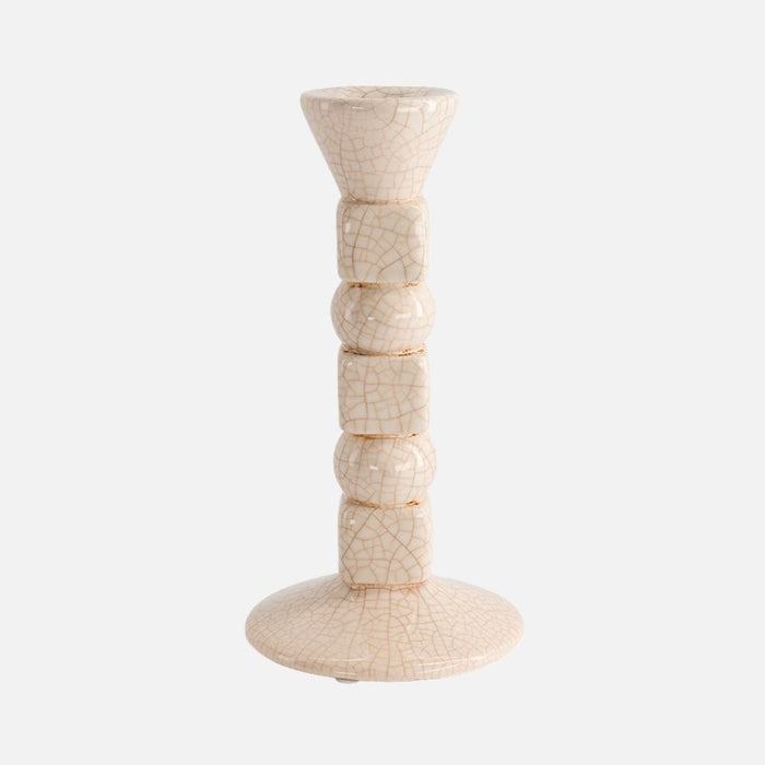 The Socialite Family Anna candle holder in cream crackle-glazed ceramic, 20cm, front view 2