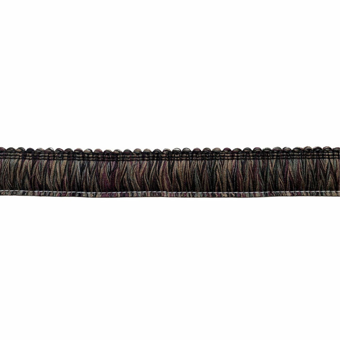 Black woven fringe trim on a white background