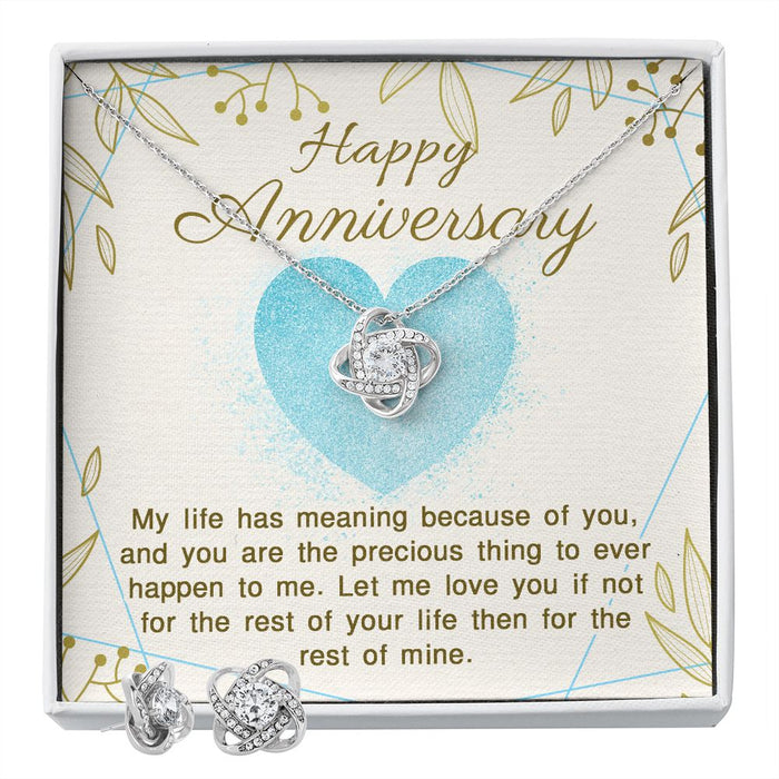 Anniversary Jewelry Gift Set for Her, Earrings & Necklace Love Knot Gift
