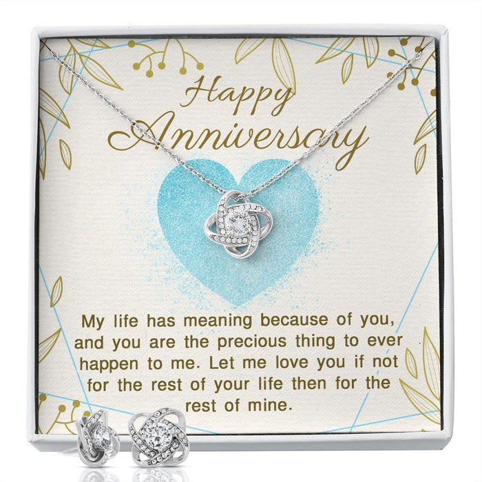 Anniversary Jewelry Gift Set for Her, Earrings & Necklace Love Knot Gift
