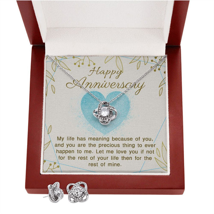 Anniversary Jewelry Gift Set for Her, Earrings & Necklace Love Knot Gift