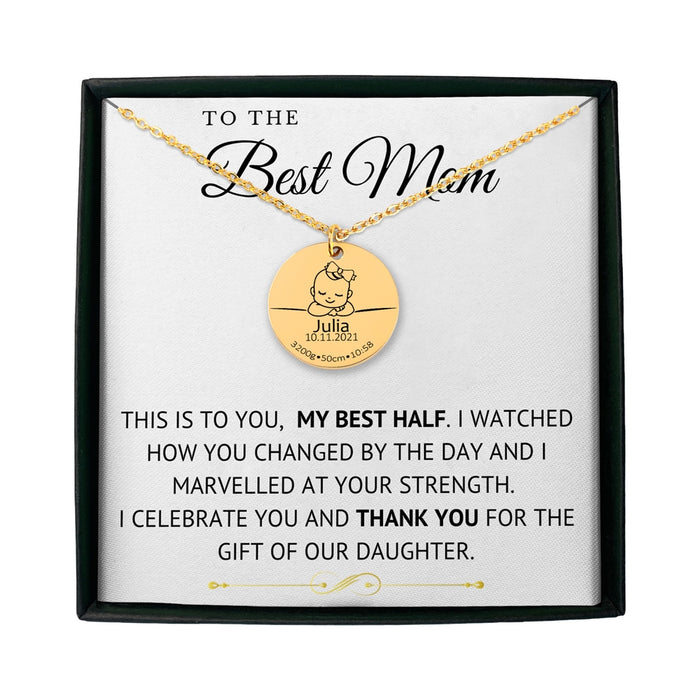 Baby Birth Details Necklace for Mom, Gifts for New Mom