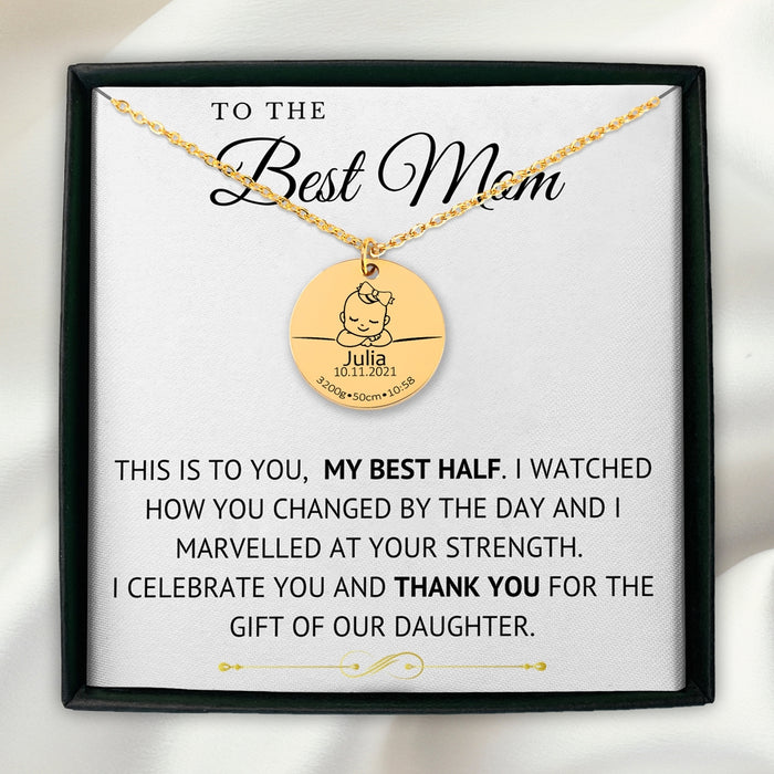 Baby Birth Details Necklace for Mom, Gifts for New Mom