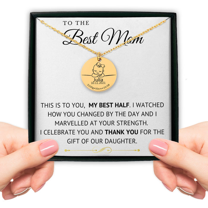 Baby Birth Details Necklace for Mom, Gifts for New Mom