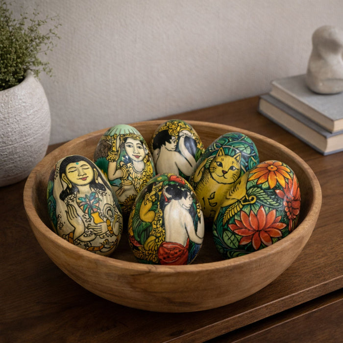 Balinese Goddess Small Handpainted Wooden Egg