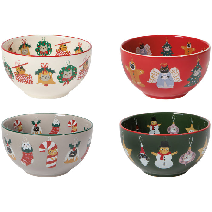 Bauble Cats Christmas Bowls Set of 4 Assorted
