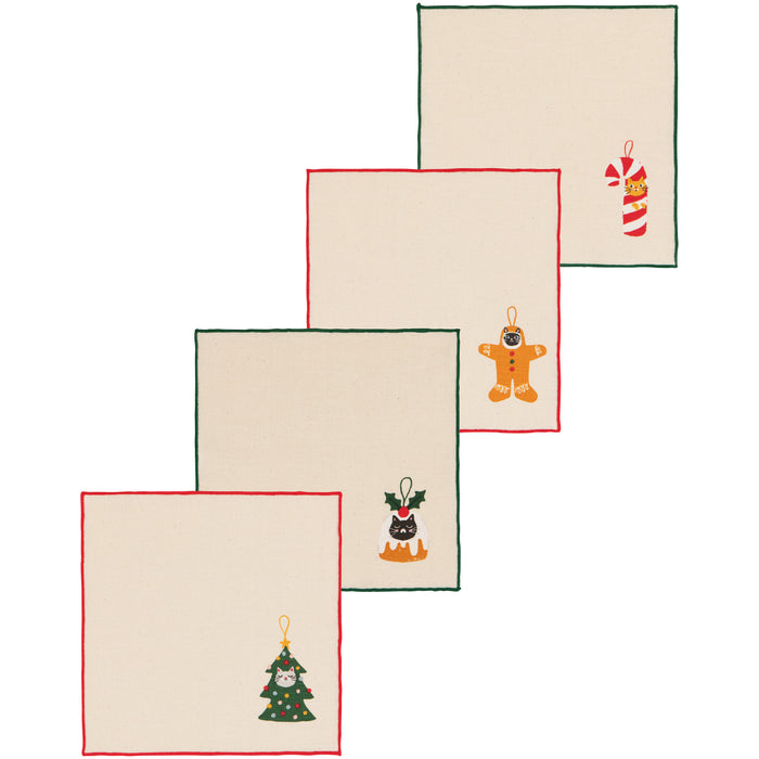 Bauble Cats Christmas Printed Cocktail Napkins Set of 4 Assorted