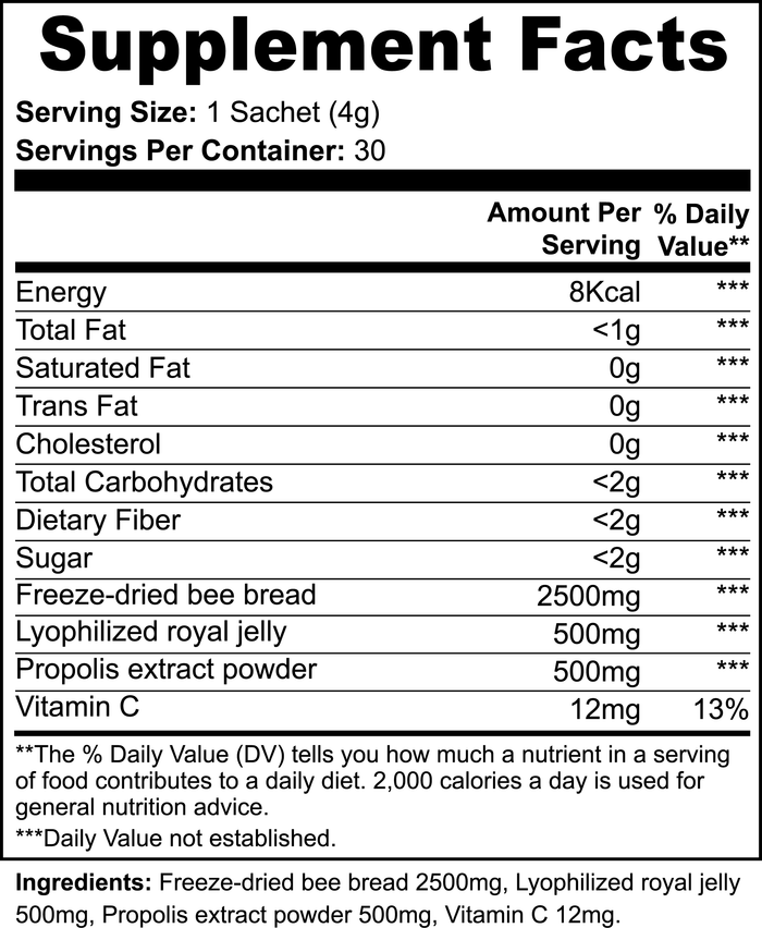 Bee Bread Powder Sachets - Natural Superfood for Energy, Immunity, and Wellness | Easy On-the-Go Nutrient Boost