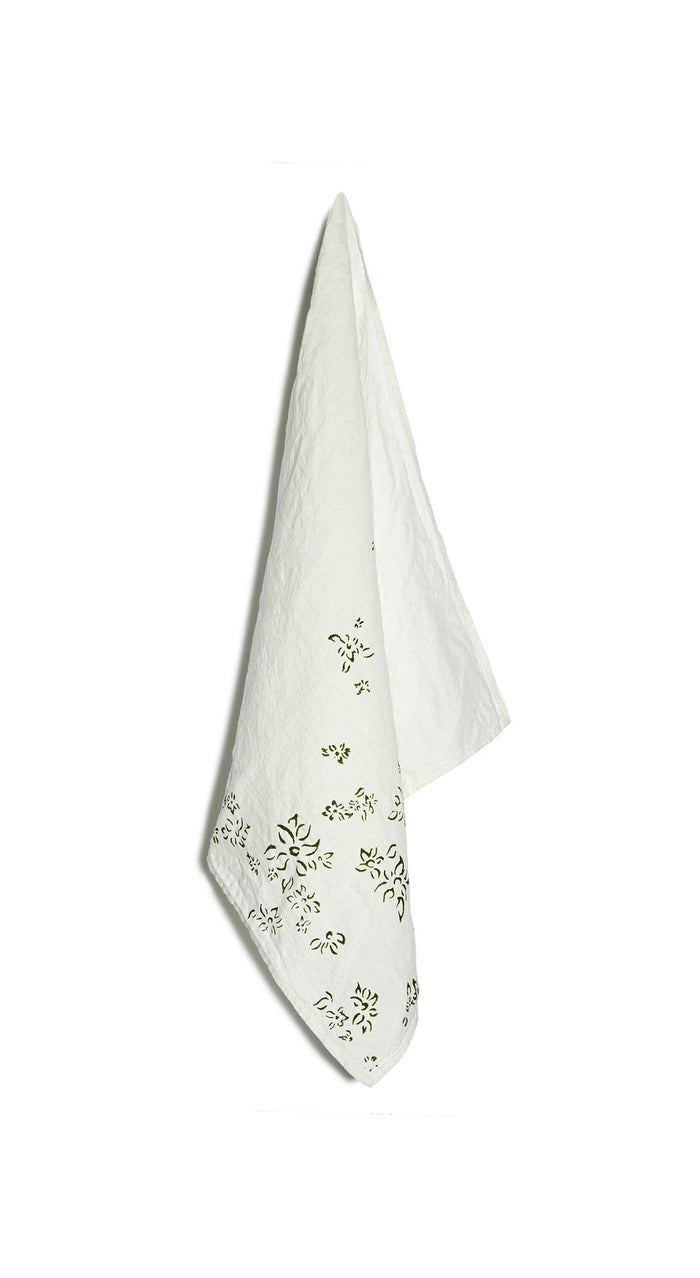 Bernadette's Hand Stamped Falling Flower Linen Napkin in Avocado Green, 50x50cm