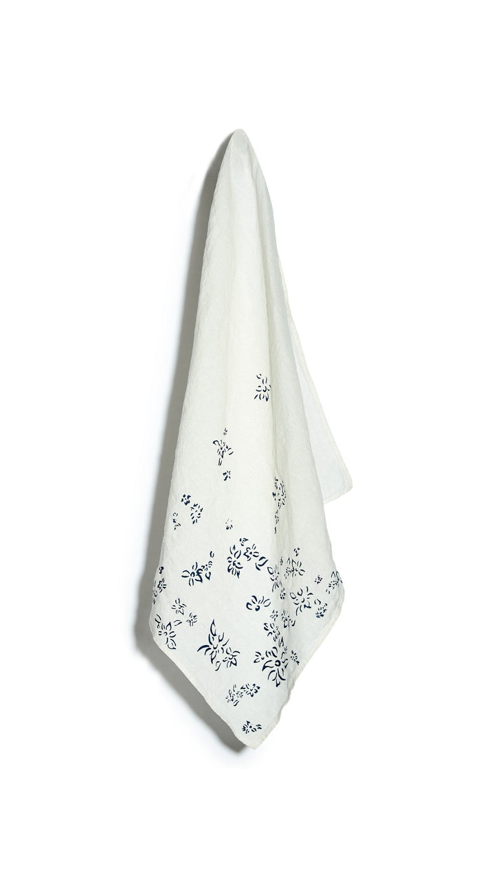 Bernadette's Hand Stamped Falling Flower Linen Napkin in Midnight Blue