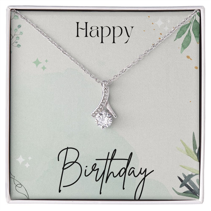 Birthday Necklace Gift for Her Cubic Zirconia White or Yellow Gold
