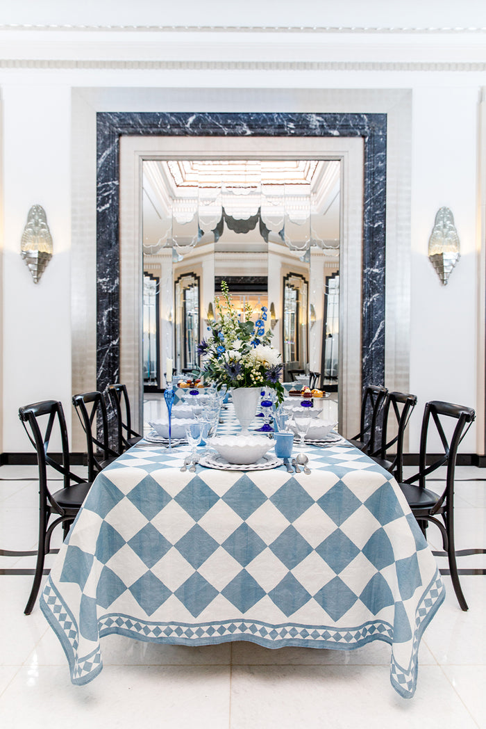 'Blue Check' Summerill & Bishop x Claridge's Linen Napkin, 50x50cm