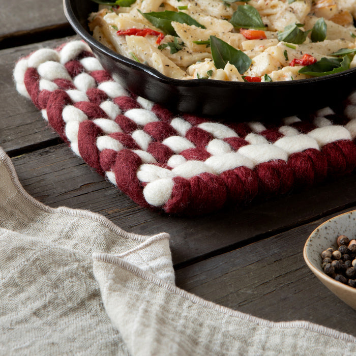 Braid Felt Wool Trivet - Garnet