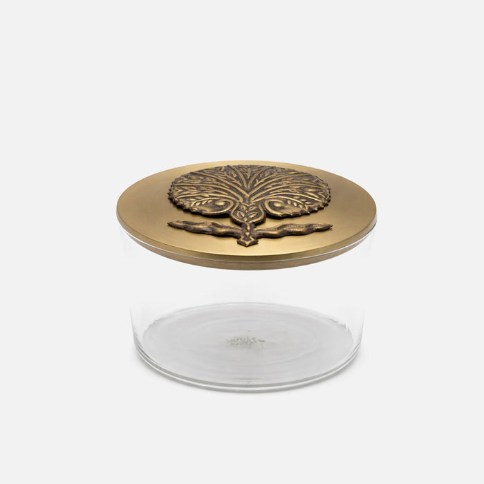 Zarina Candy Jar – Embossed Flower Sahara Rose Small in gold