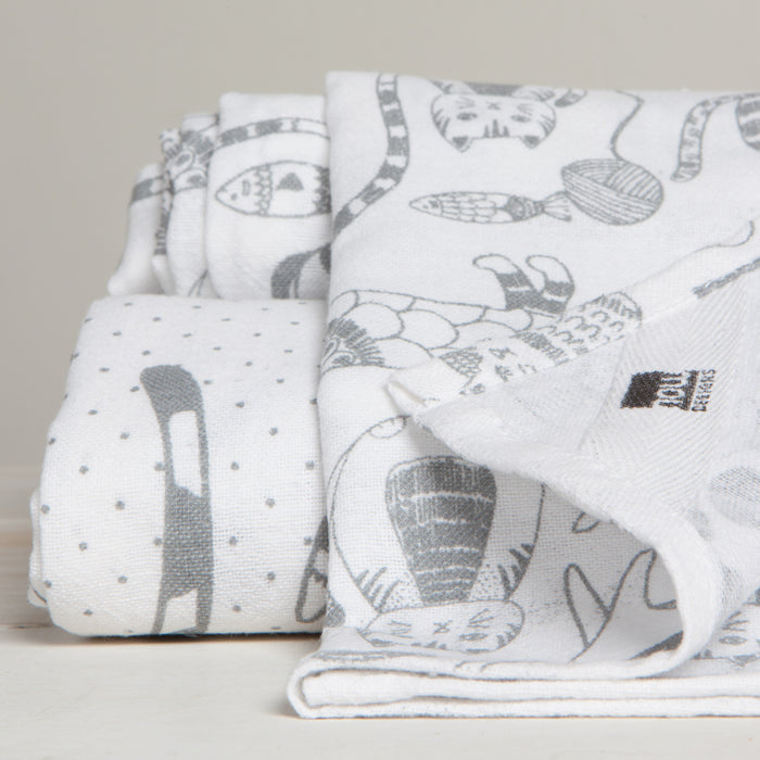 Cat Print London Gray Floursack Dishtowels Set of 2