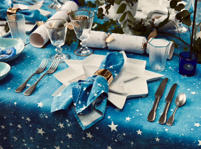 'Celestial Stars' Linen Napkin in Blue, 50x50cm