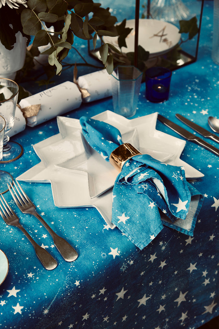 'Celestial Stars' Linen Napkin in Blue, 50x50cm
