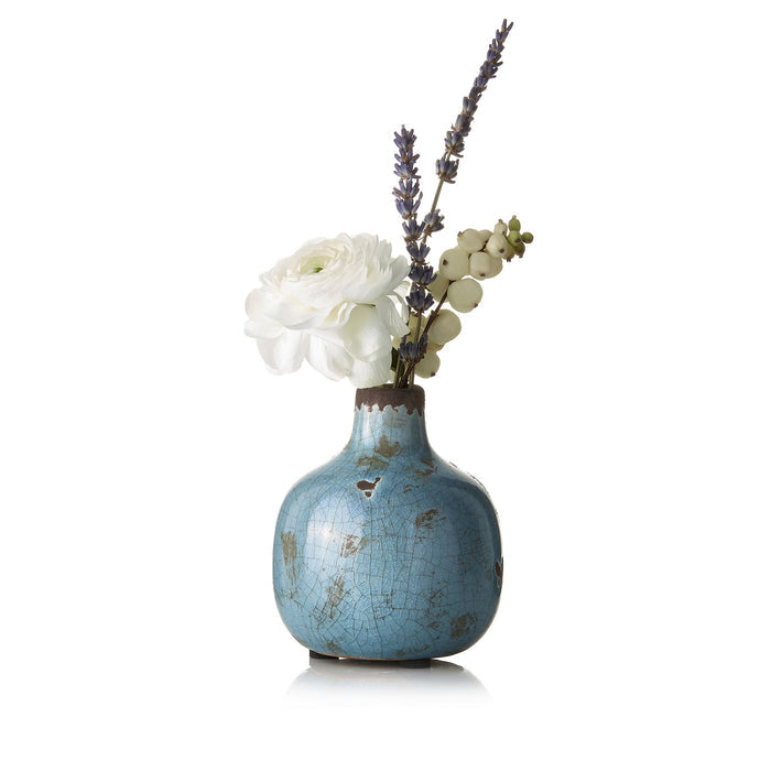 Ceramic Crackled Vase in Grey Blue