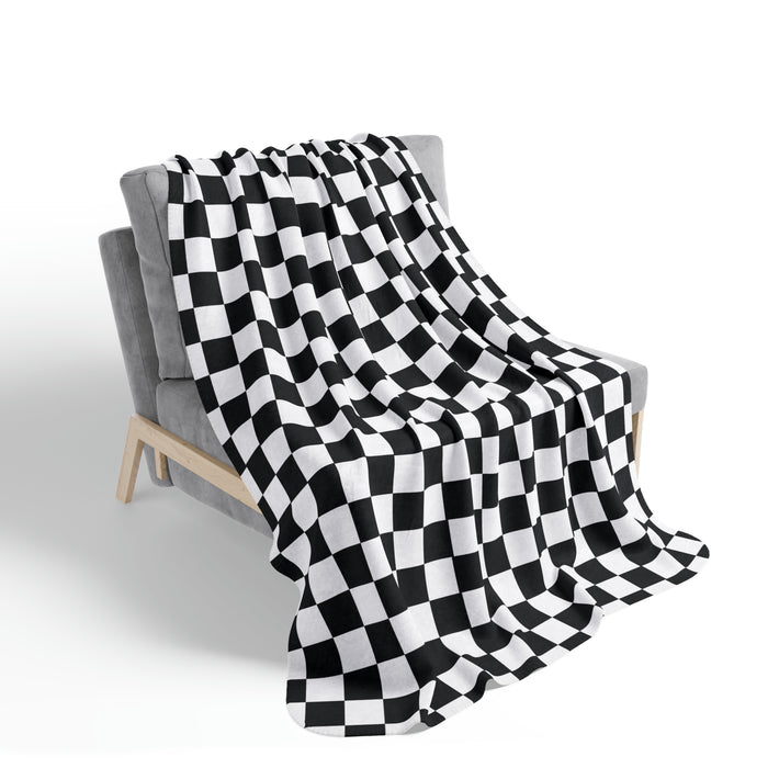 Checkered Blanket Black White Fleece Sherpa Blanket - Dakoda Goods & Co.
