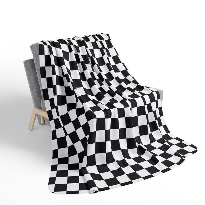 Checkered Blanket Black White Fleece Sherpa Blanket - Dakoda Goods & Co.