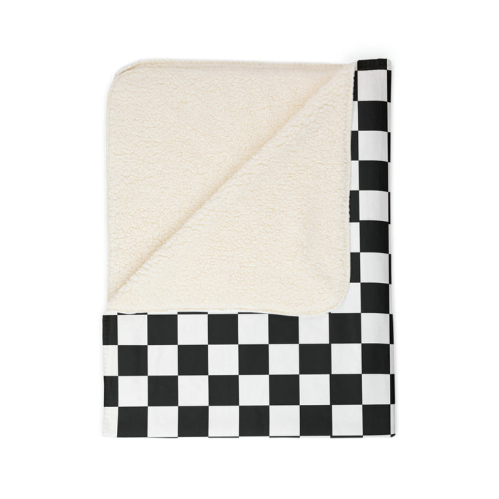 Checkered Blanket Black White Fleece Sherpa Blanket - Dakoda Goods & Co.