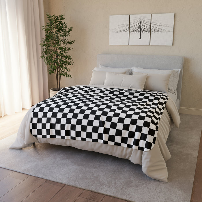 Checkered Blanket Black White Fleece Sherpa Blanket - Dakoda Goods & Co.
