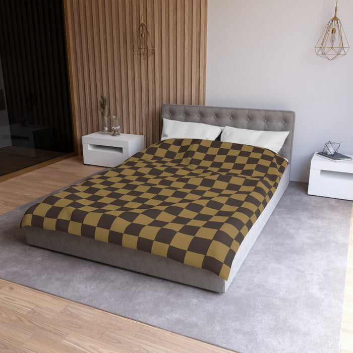Checkered Brown LV Microfiber Duvet Cover, 4 Sizes