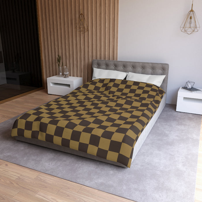 Checkered Brown LV Microfiber Duvet Cover, 4 Sizes