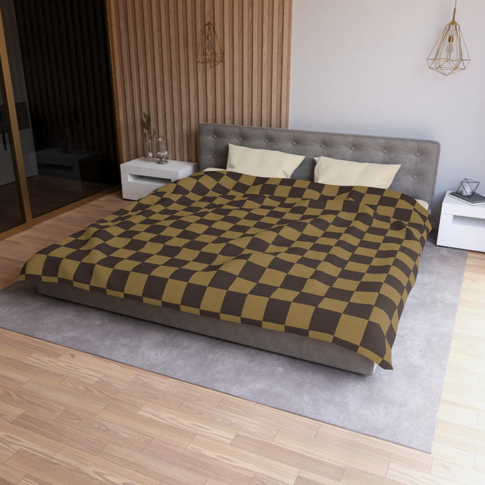 Checkered Brown LV Microfiber Duvet Cover, 4 Sizes