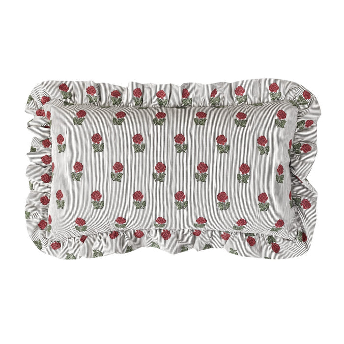 Claret Rose 60x35cm Ruffled Lumbar Cushion