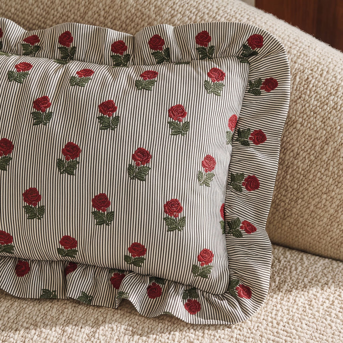 Claret Rose 60x35cm Ruffled Lumbar Cushion