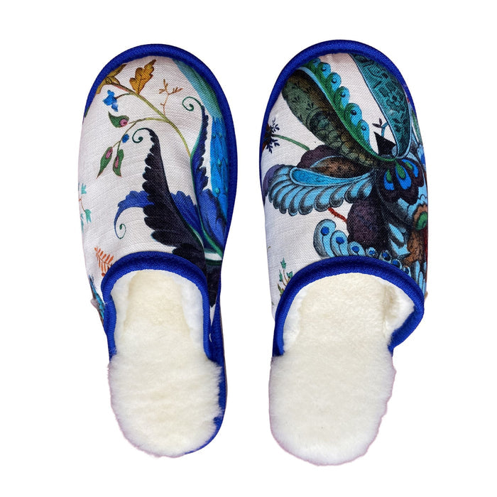 Cobalt Harlequin Large White Slippers