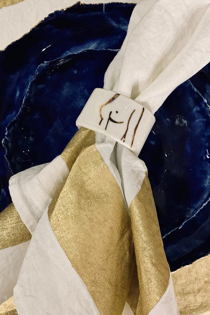 'Cornice' Linen Napkin in Gold, 50x50cm