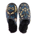 Dark Floral Medium Black Slippers