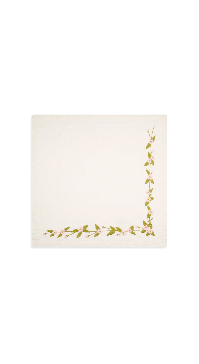 Embroidered Cherry Blossom Linen Napkin, 50x50cm