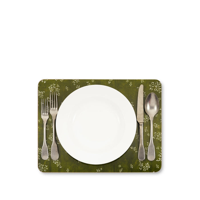 Falling Flower Cork-Backed Placemat in Avocado Green, 29 x 38cm