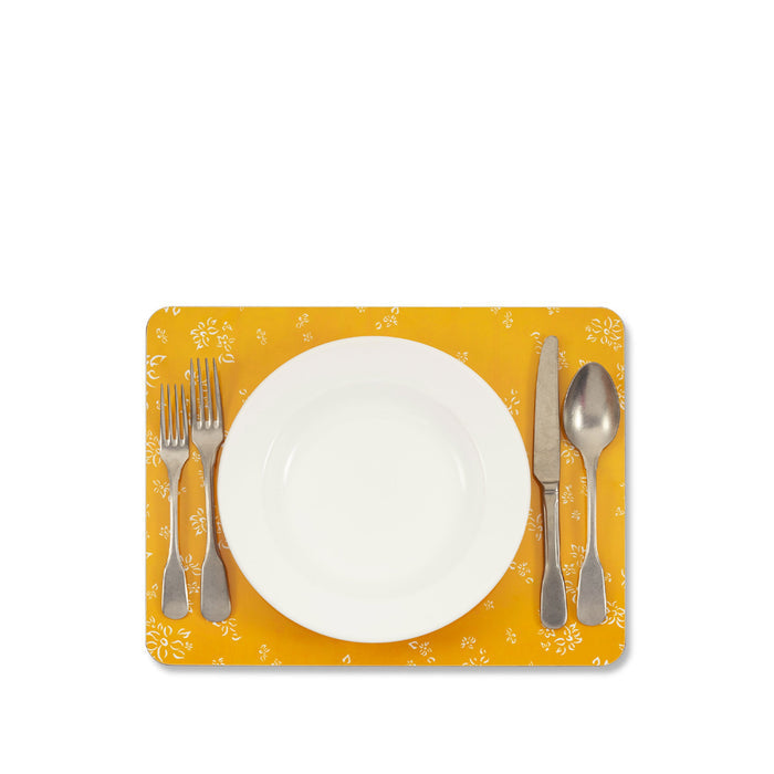Falling Flower Cork-Backed Placemat in Lemon Yellow, 29 x 38cm