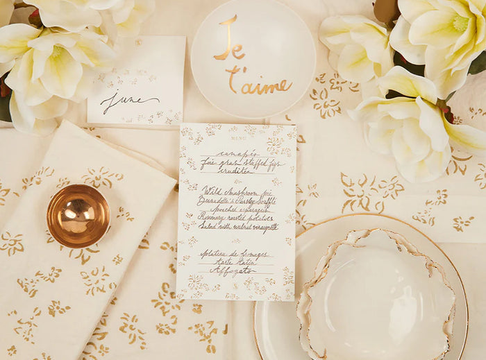 'Falling Flower' in Gold Place Card, Set of 12