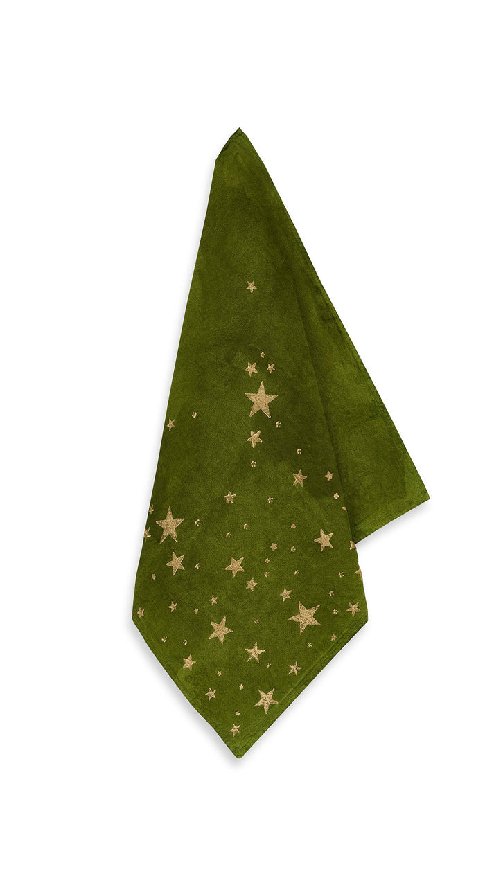 Falling Stars Linen Napkin in Avocado Green, 50x50cm