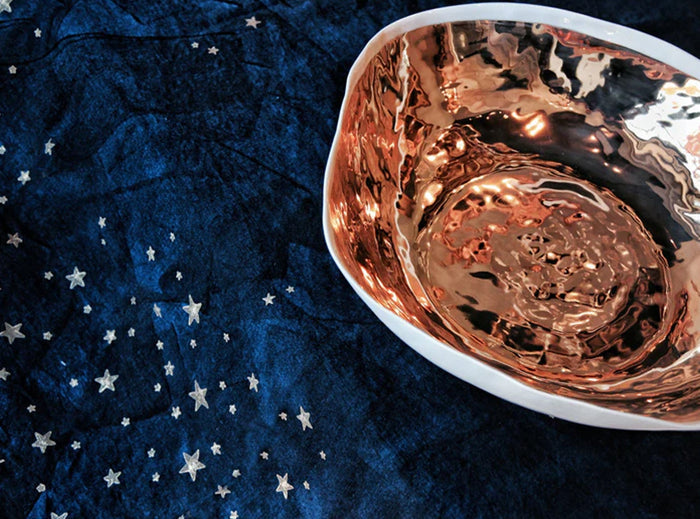 Falling Stars Linen Napkin in Ink Blue, 50x50cm
