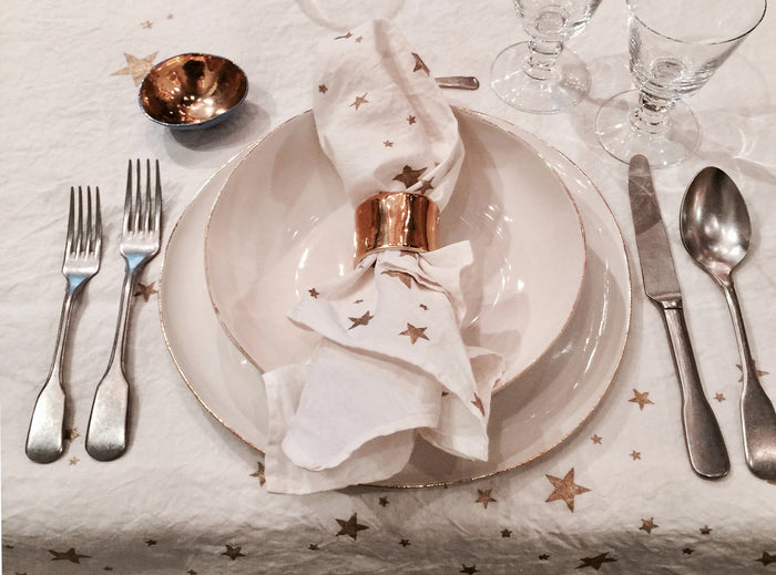 Falling Stars Linen Napkin in White, 50x50cm