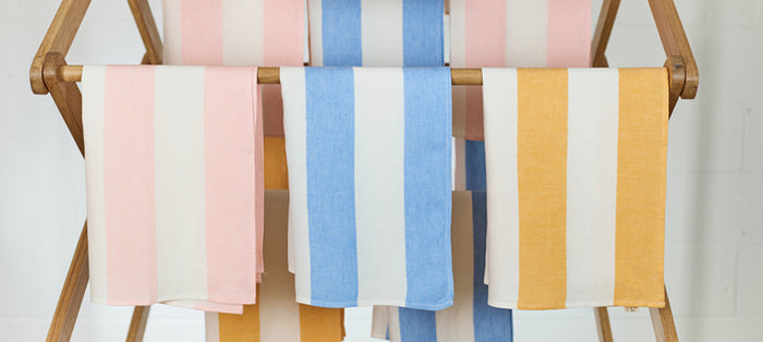 Fine Irish Linen Tea Towel in Yellow and White Stripe, 58x73cm