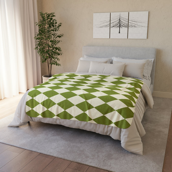 Fleece Sherpa Blanket Green Harlequin Pattern Retro Throw Blanket