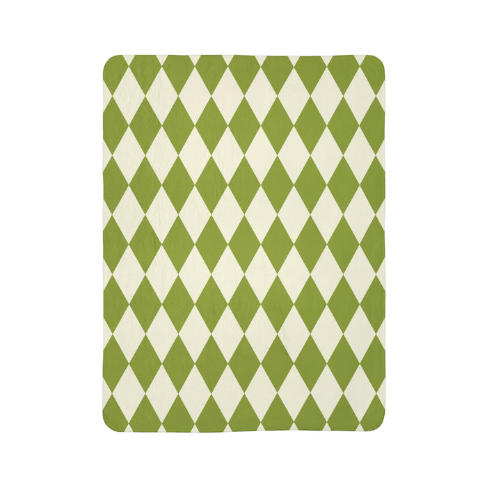 Fleece Sherpa Blanket Green Harlequin Pattern Retro Throw Blanket